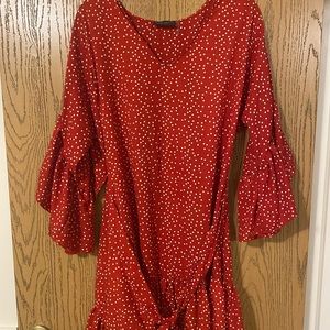 Red and White Polka Dot Dress - V neck